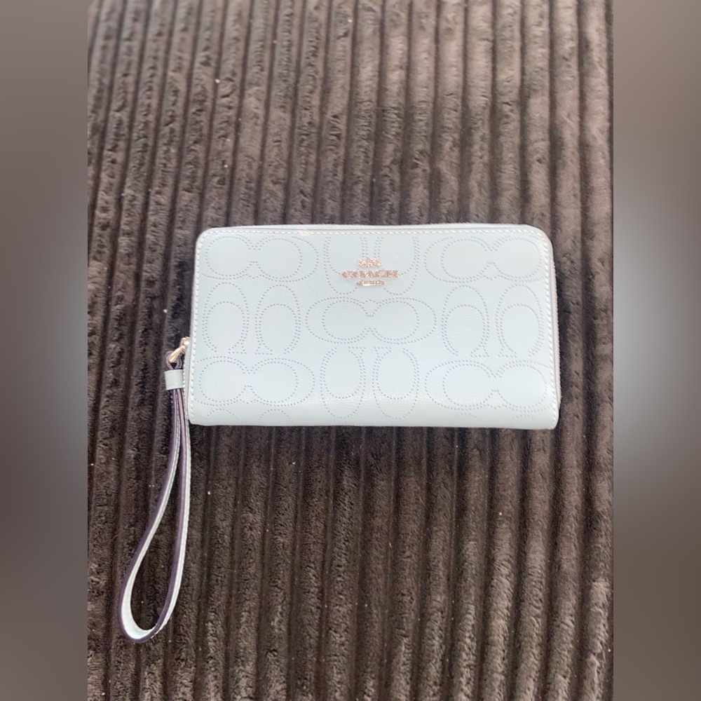 Coach Pale Blue Embossed Wristlet